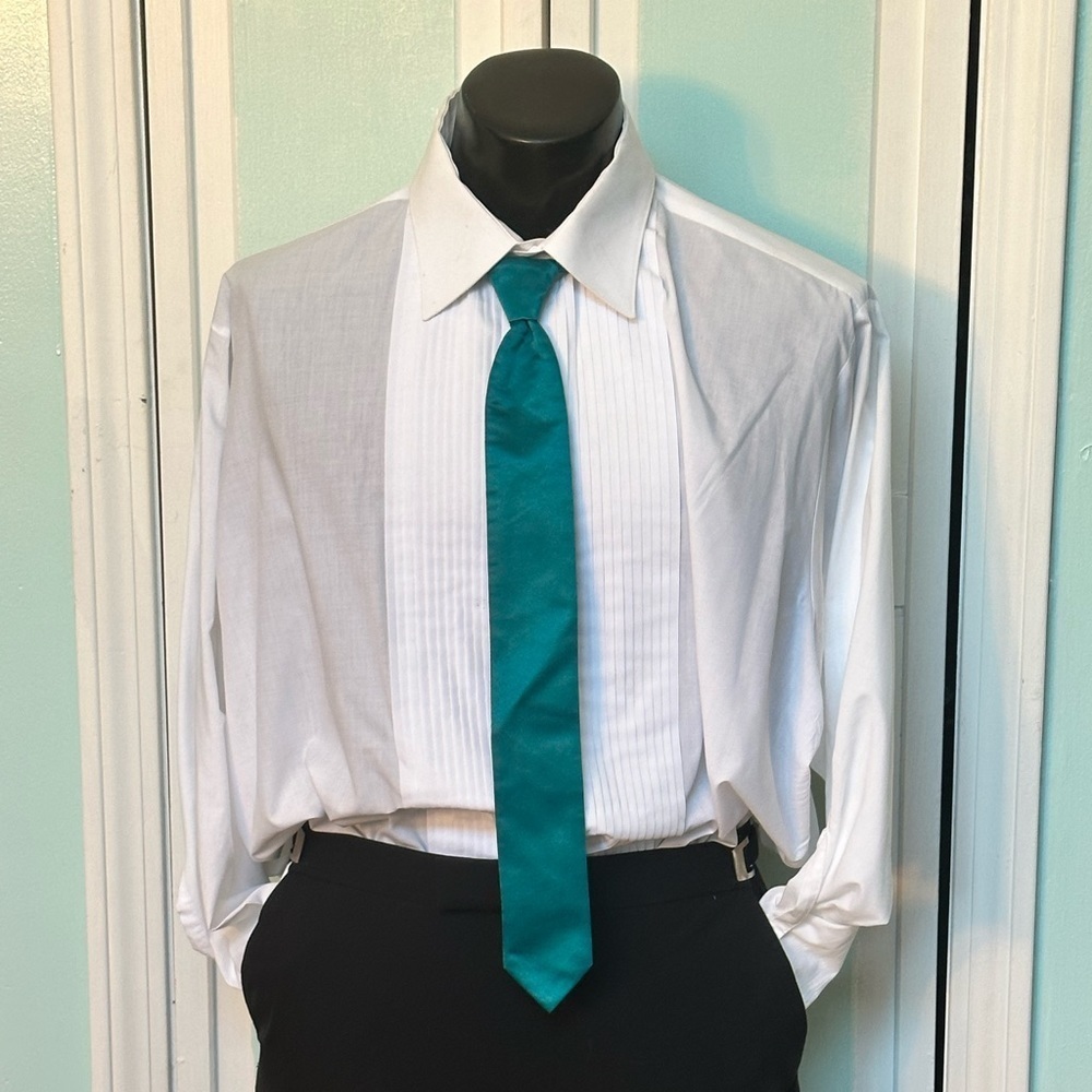Oasis Teal Skinny Satin Tie Wedding Prom Tuxedo  Pre Tied clip